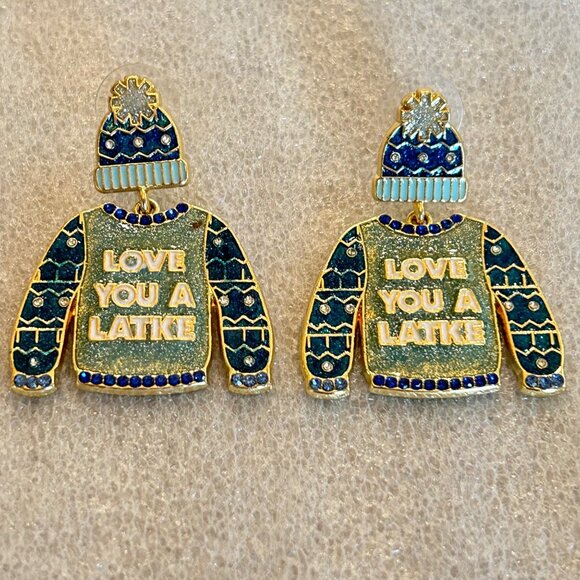 Sugarfix By Baublebar "Love You A Latke" Sweater and Hat Hanukkah Earrings - Picture 7 of 9